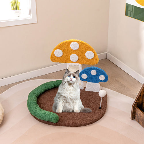 Cat lounge bed with sisal scratching panel and ball toy, view 2