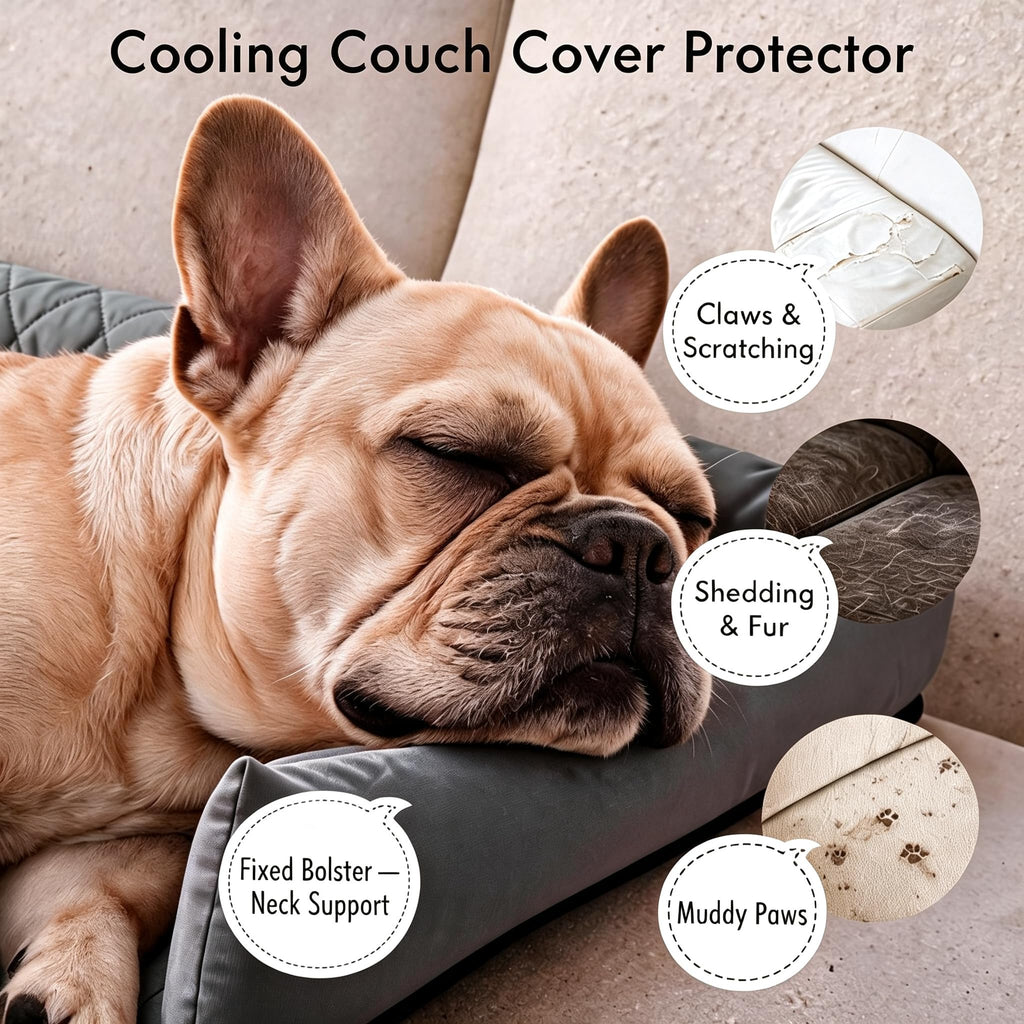 Waterproof cooling dog couch bed with bolster, view 8