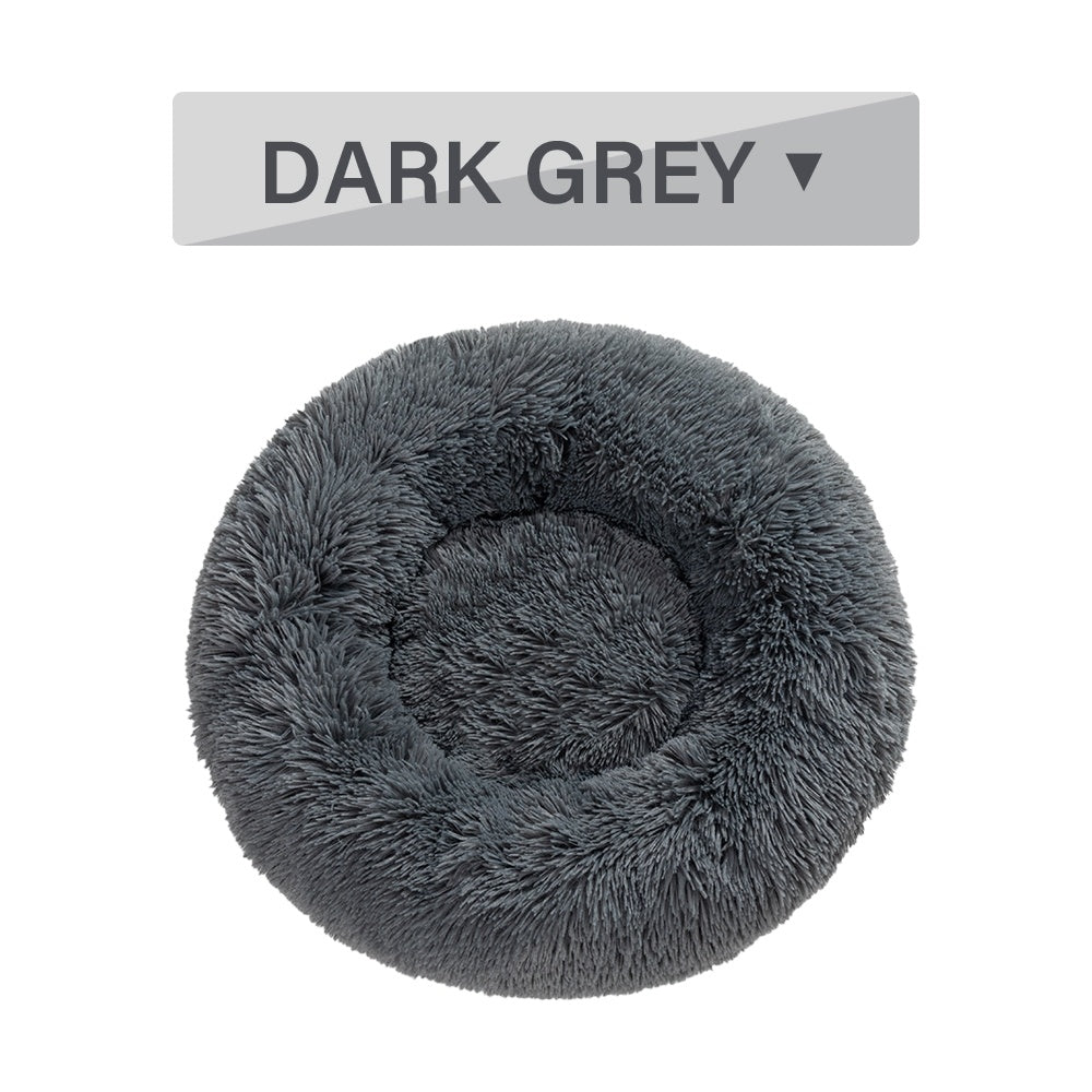 Fluffy long plush calming donut dog bed, view 14