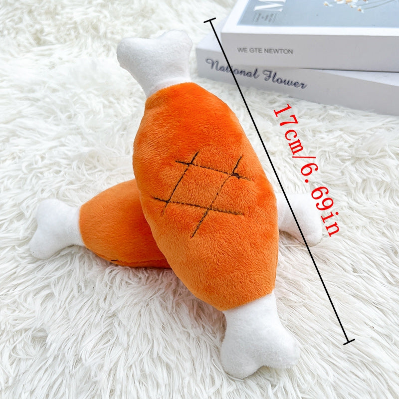 Squeaky plush chicken leg and carrot dog toys, view 9