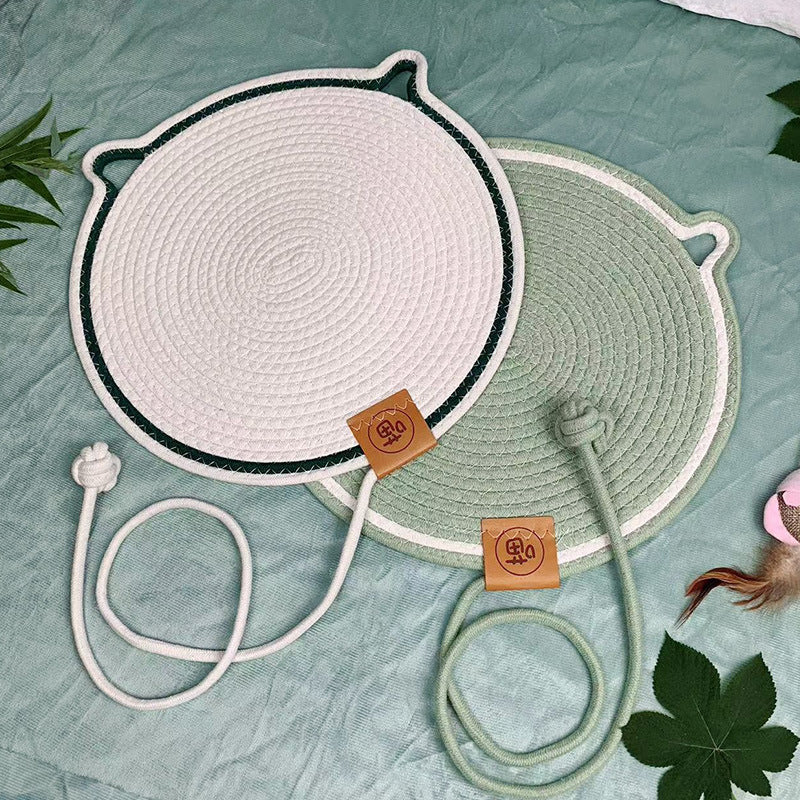 Round woven cotton cat scratcher pad and nap mat, view 2