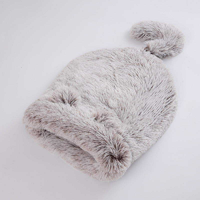 Two-tone plush semi-enclosed cat nest bed, view 3