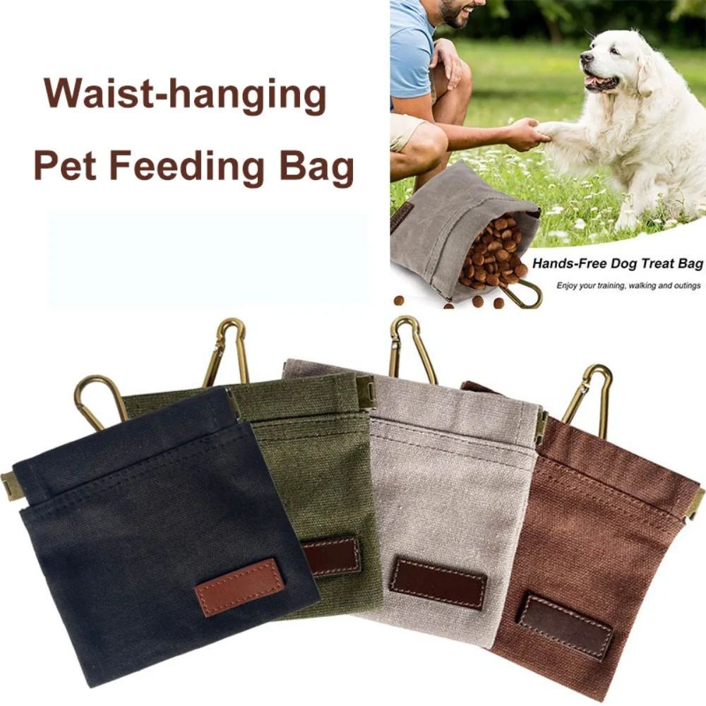 Waxed canvas dog treat pouch with carabiner clip, view 11