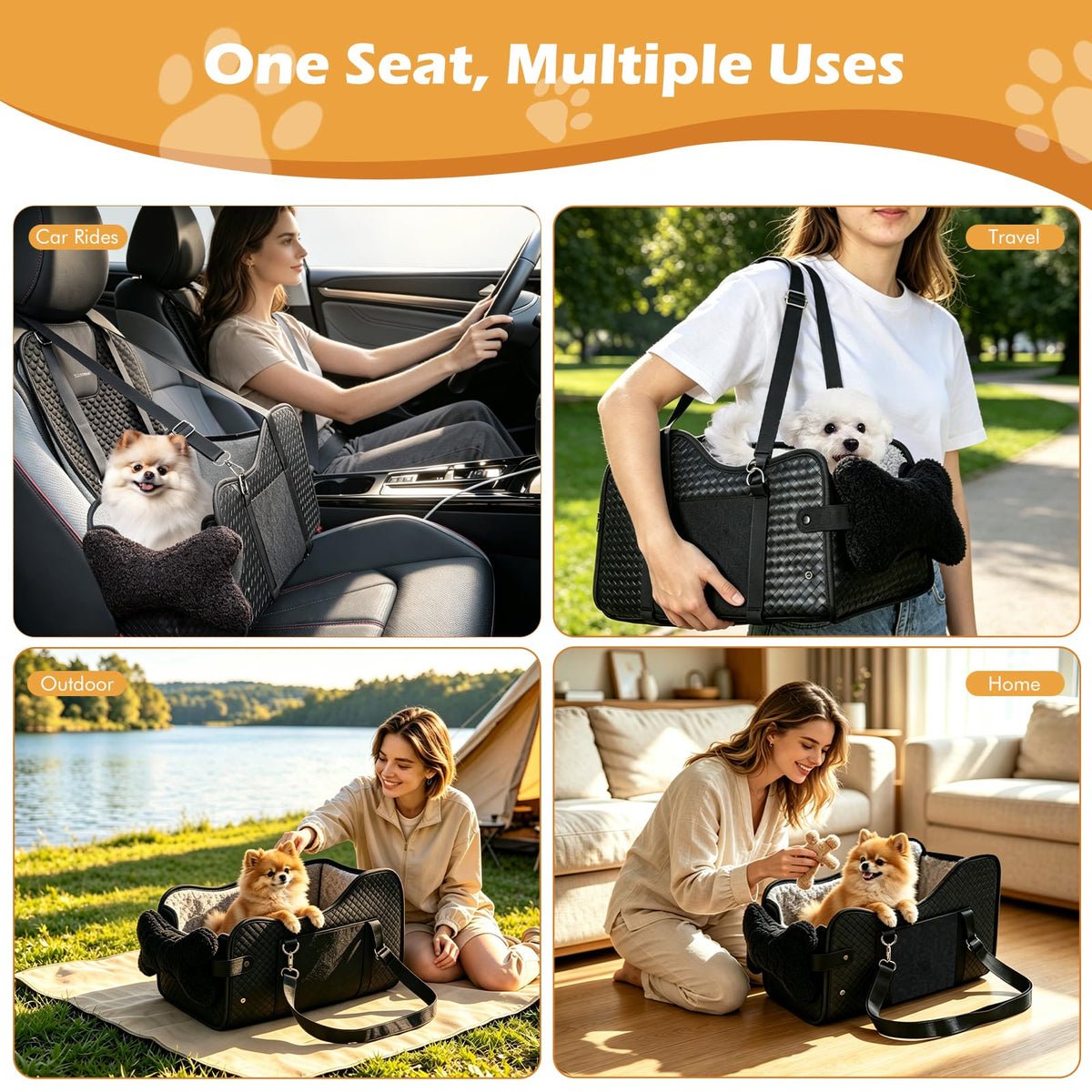 Black console dog car seat with storage pocket, view 7