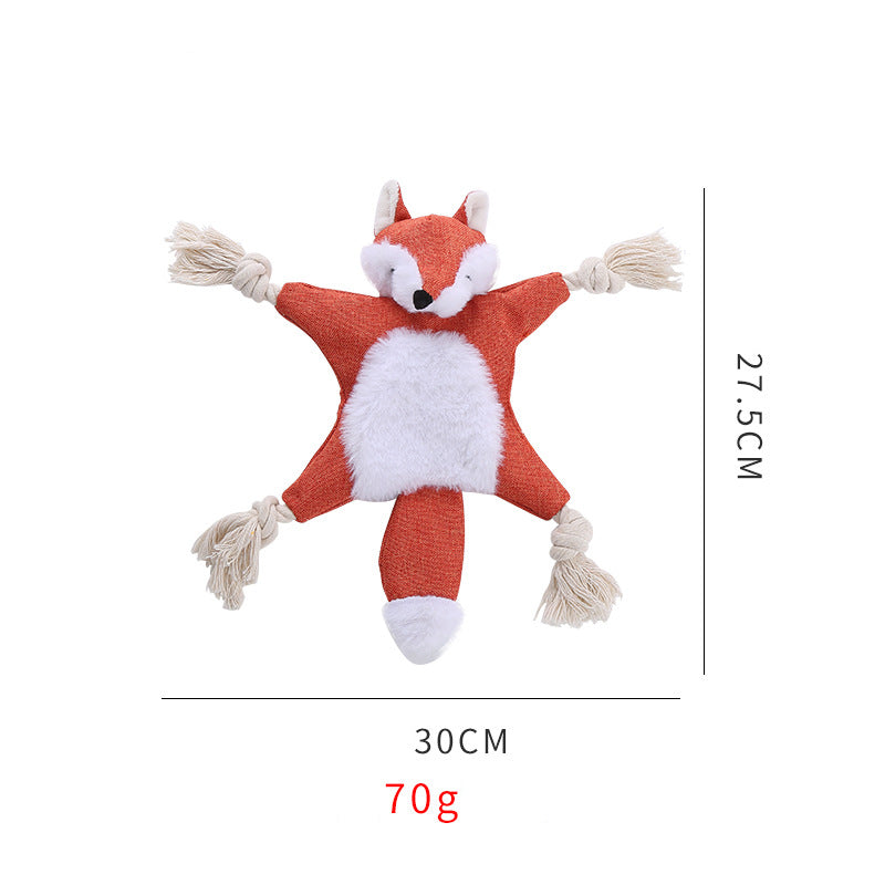 Stuffless plush fox dog toy with rope limbs, view 2