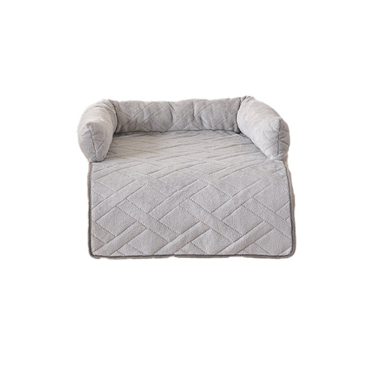 Curved plush calming dog bed pad for sofa, view 8