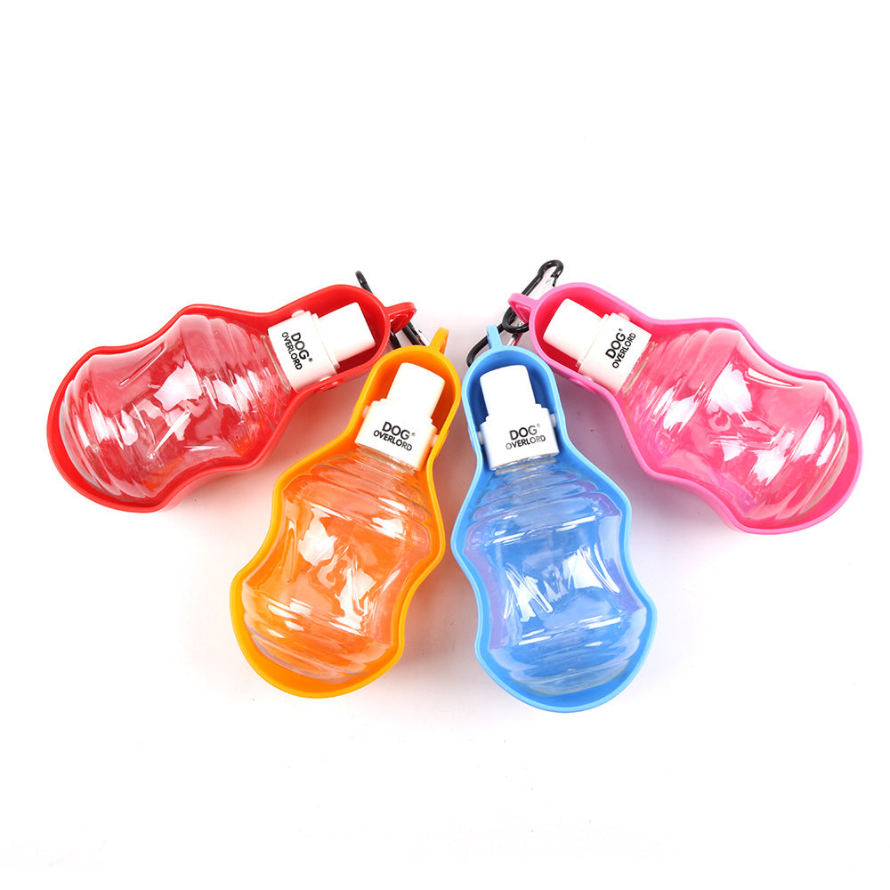 Clip-on dog travel water bottle with drinking trough, view 2