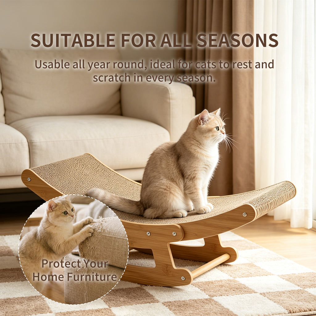 Rocking cardboard cat scratcher lounge with wooden frame, view 6