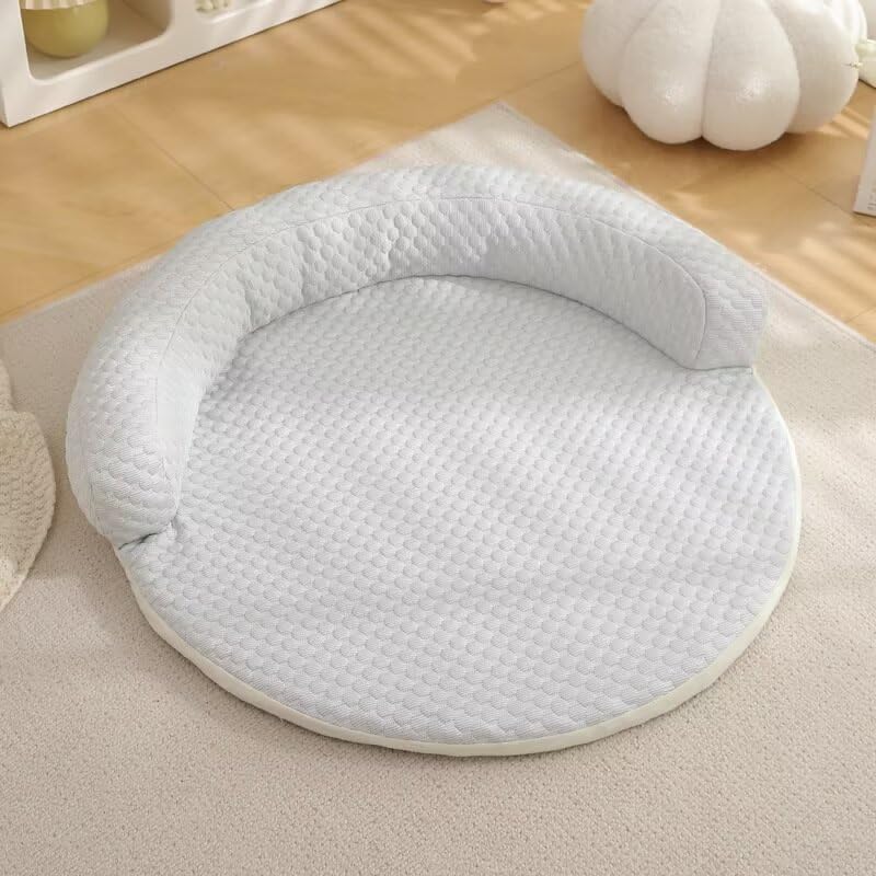 Gray breathable cooling dog bed with bolster edge, view 5