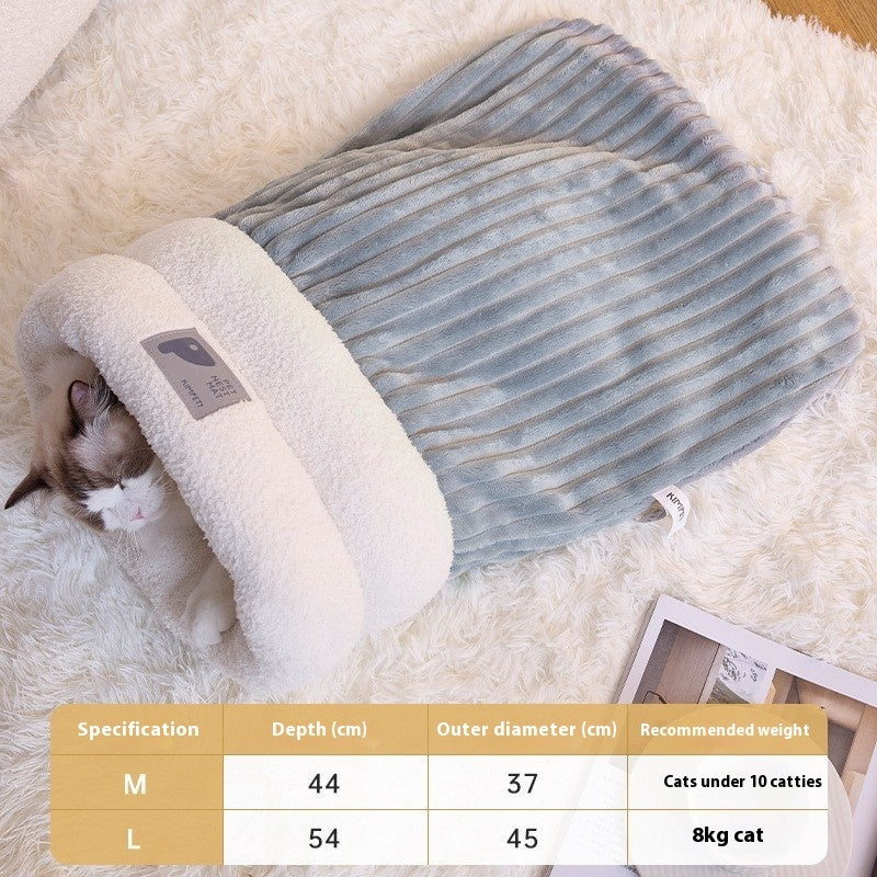 Semi-enclosed lambswool lined cat sleeping bag, view 5