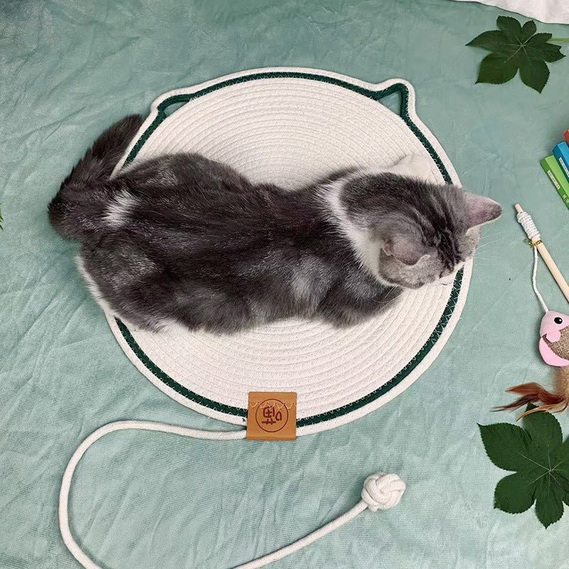 Round woven cotton cat scratcher pad and nap mat, view 5