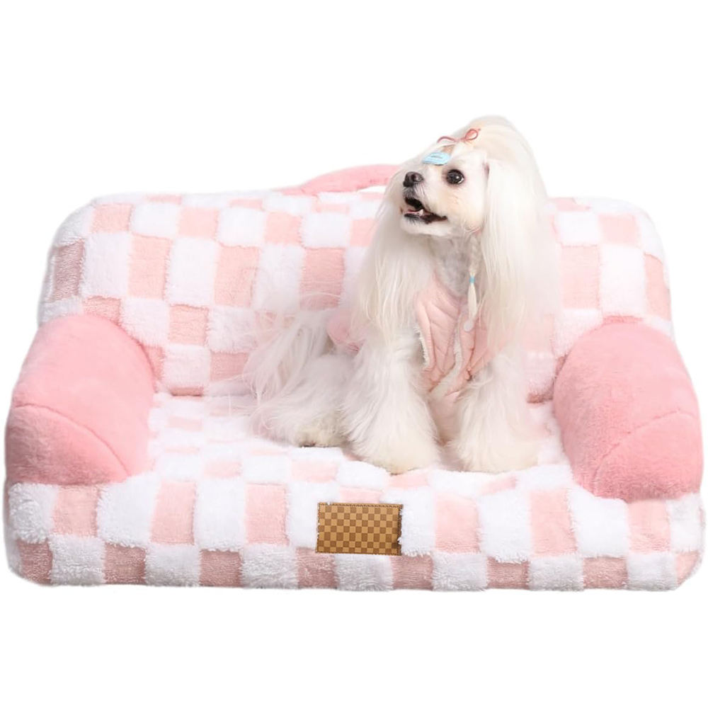 Plush dog bed with removable jacquard cover, view 4