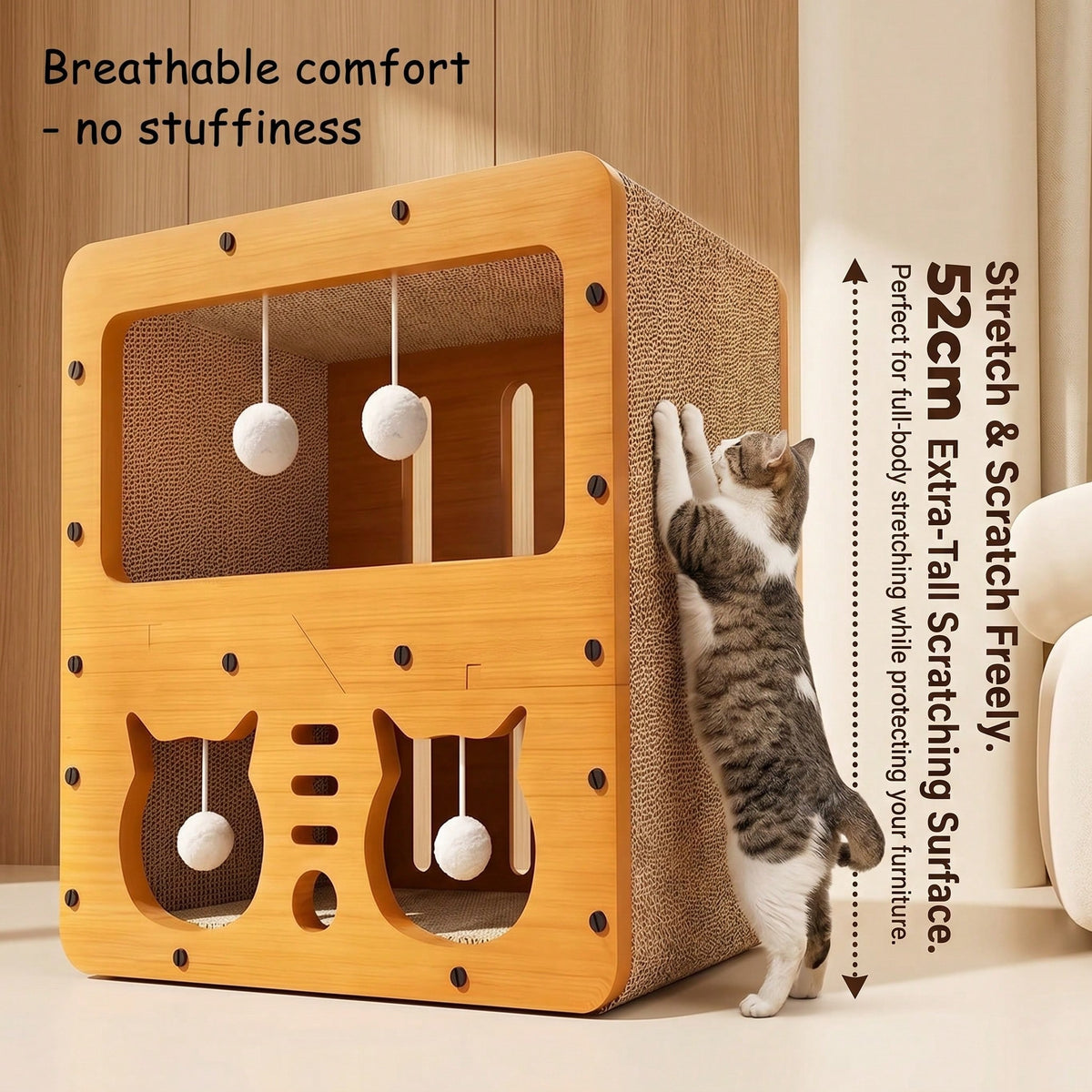 Two-tier cardboard cat house with scratching lounge, view 5