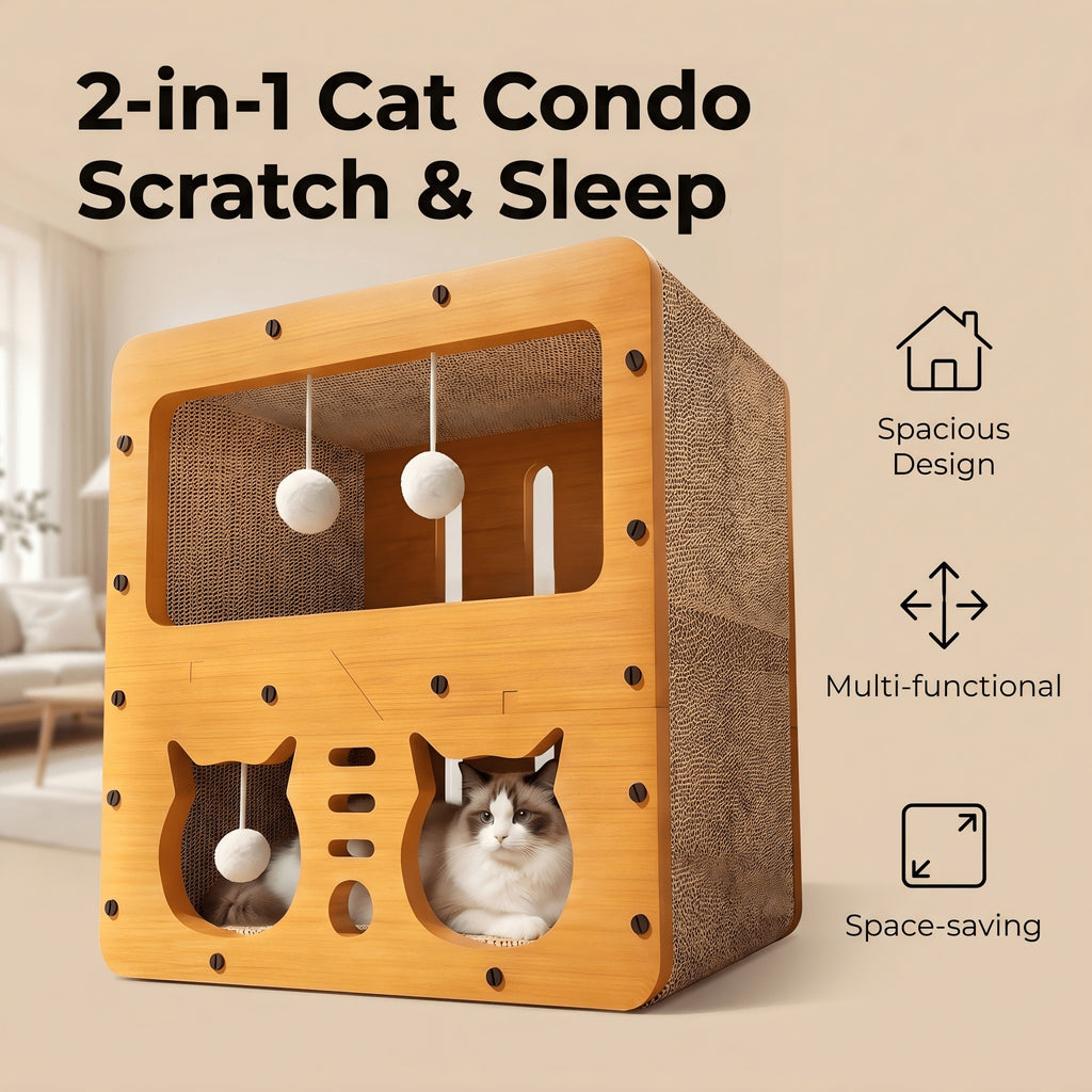 Two-tier cardboard cat house with scratching lounge, view 2