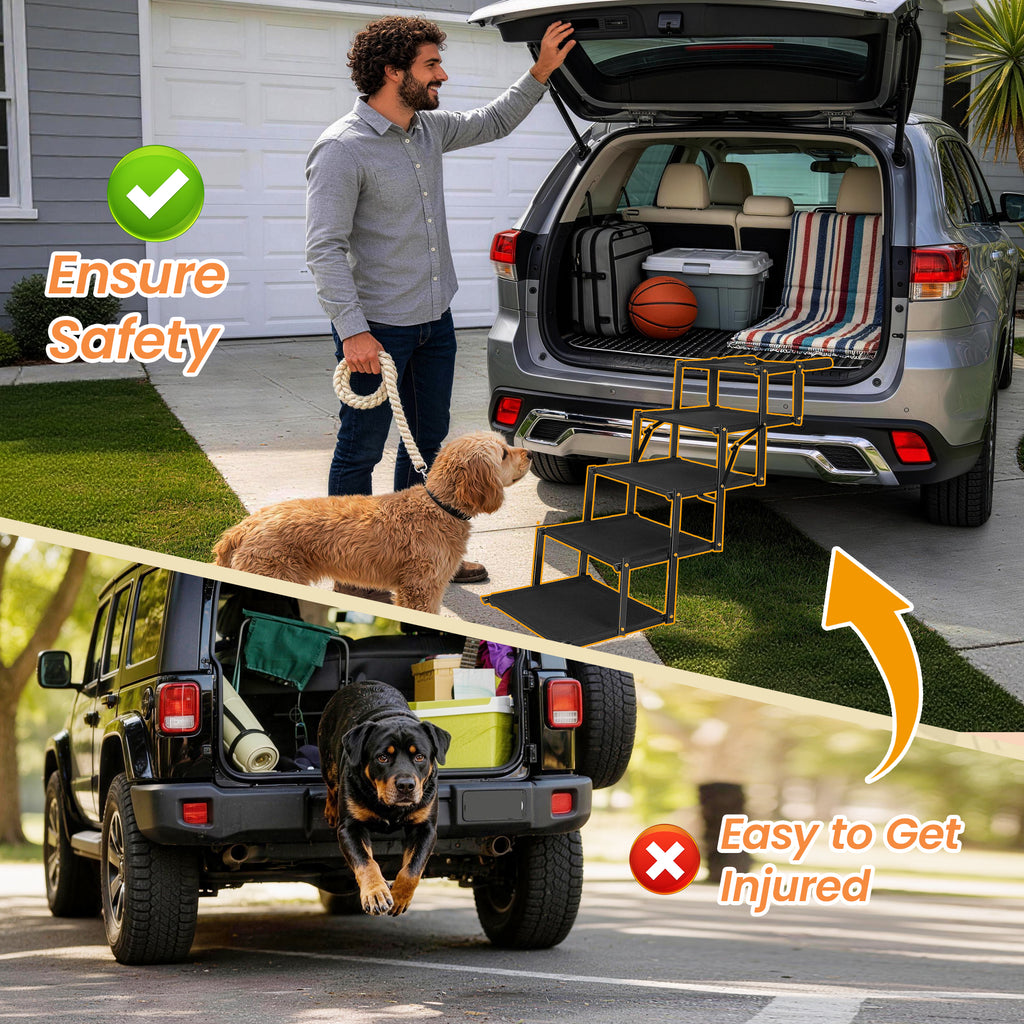 Extra wide folding five-step dog stairs for cars, view 5