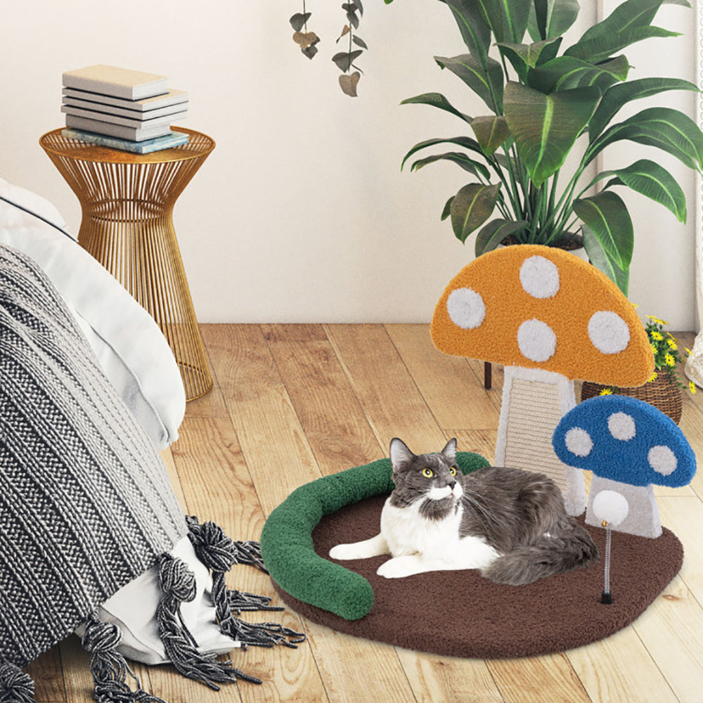 Cat lounge bed with sisal scratching panel and ball toy, view 8