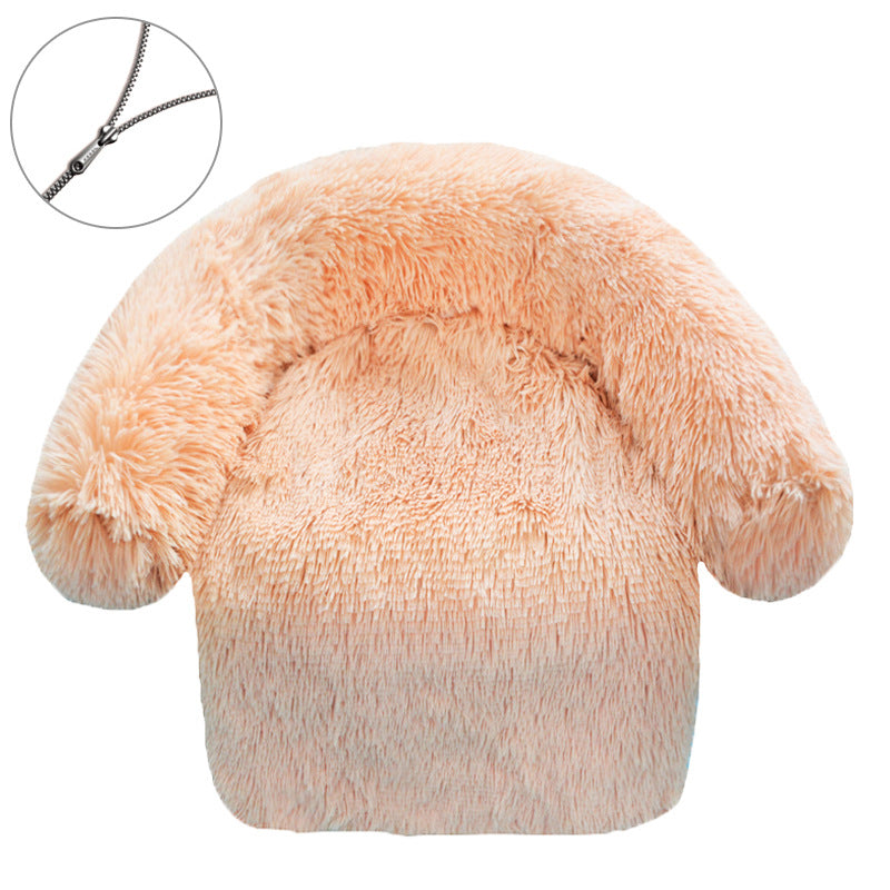 Long plush dog sofa bed with raised edges, view 9