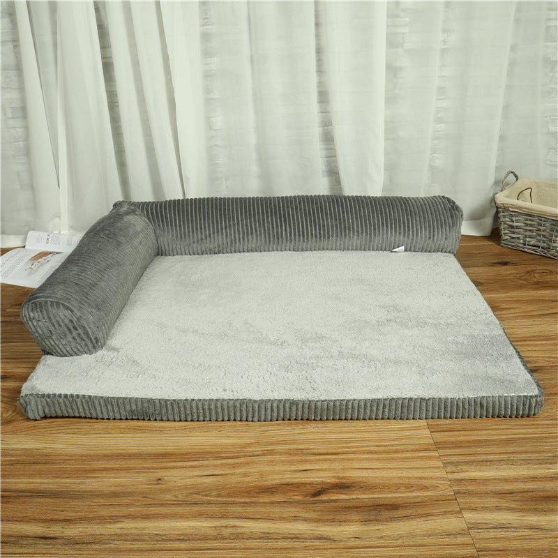 Low-profile corduroy dog sofa bed with sponge padding, view 10