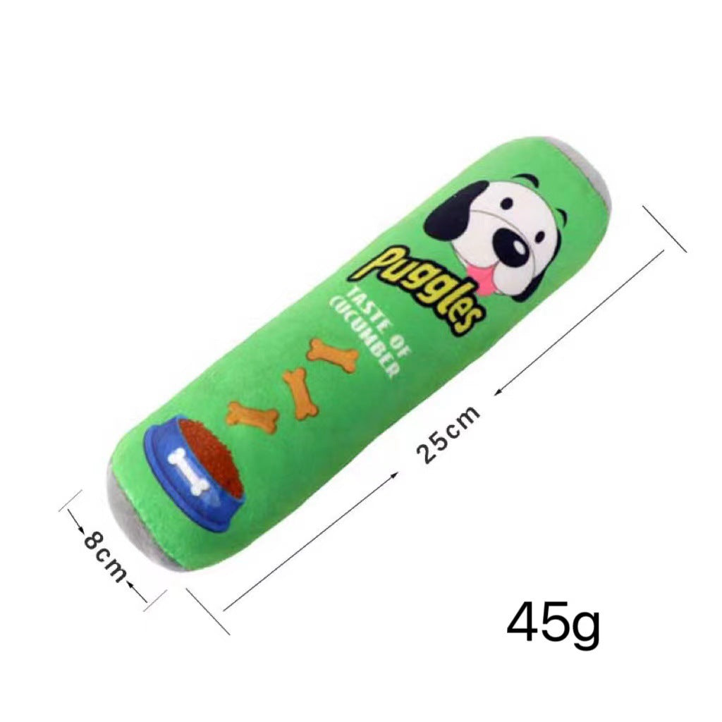 Machine washable squeaky plush roll dog toy, view 5