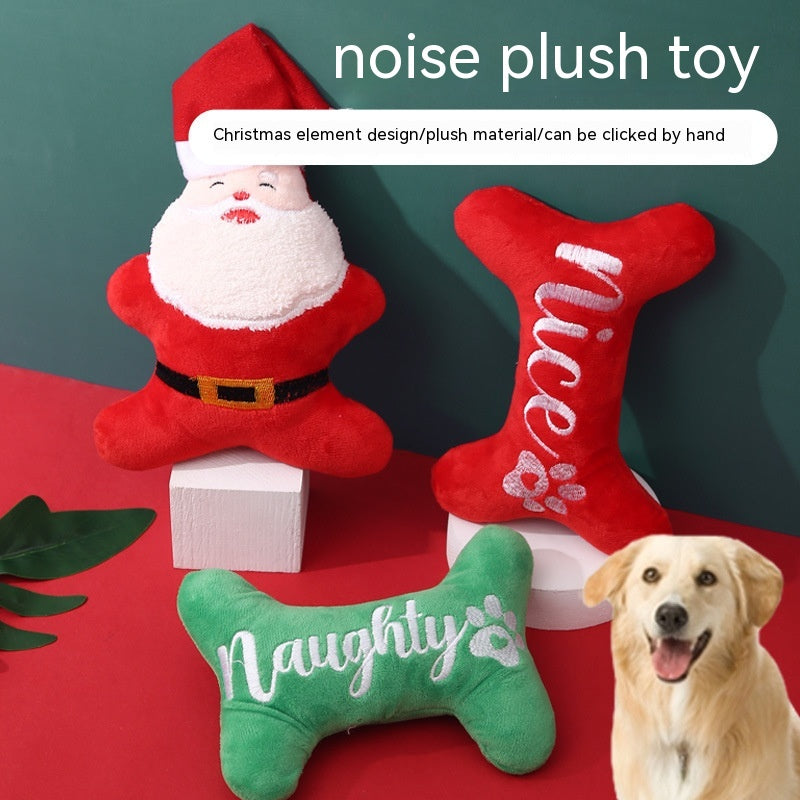 Christmas squeaky plush dog toys santa and bones, view 2