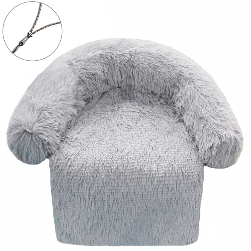 Long plush dog sofa bed with raised edges, view 5