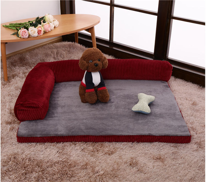 Low-profile corduroy dog sofa bed with sponge padding, view 11