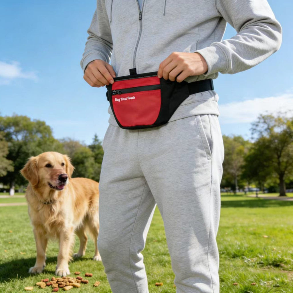 Black waterproof dog treat pouch with waist clip, view 2