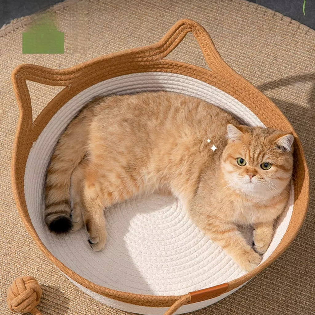Woven rattan-style cat nest bed, view 3