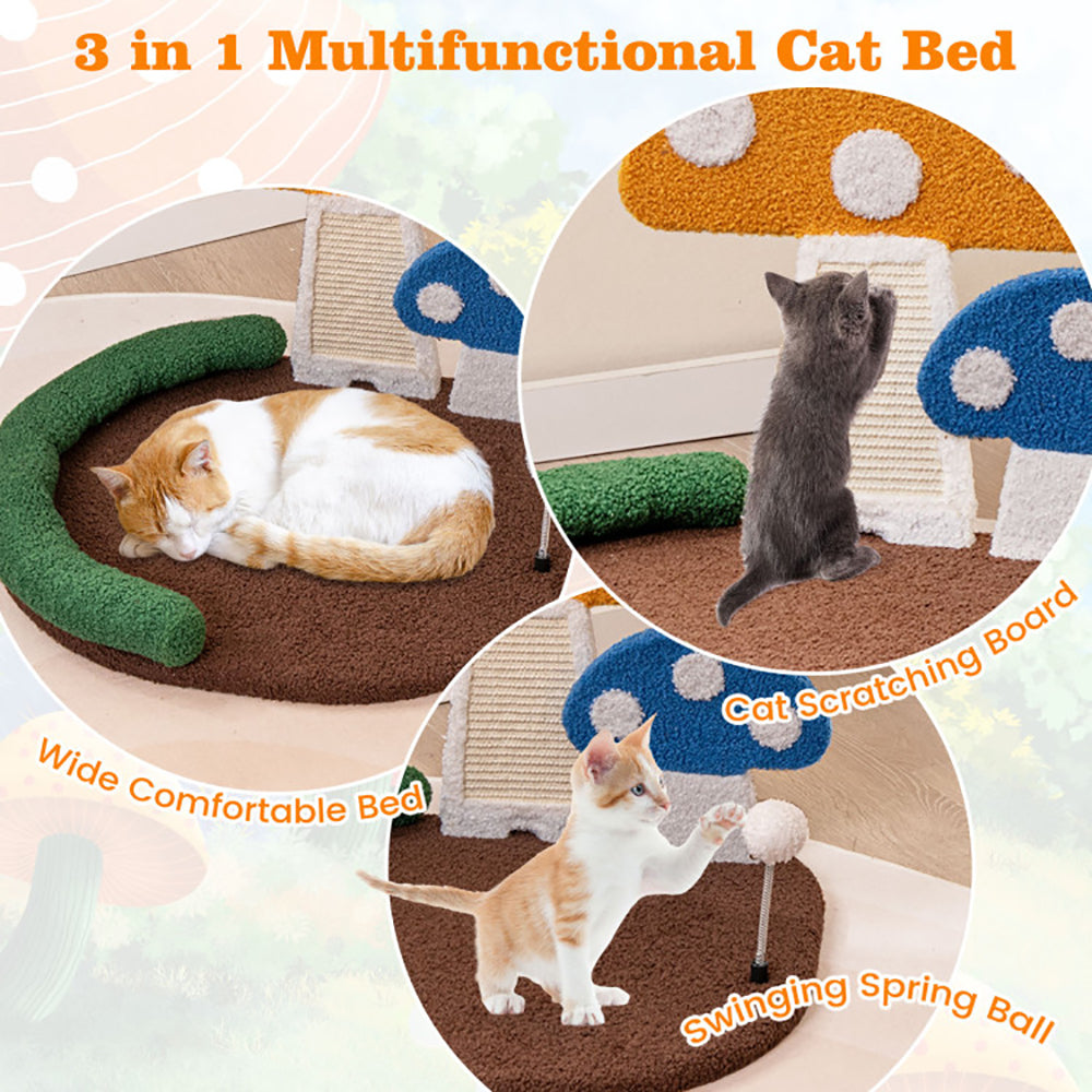 Cat lounge bed with sisal scratching panel and ball toy, view 6