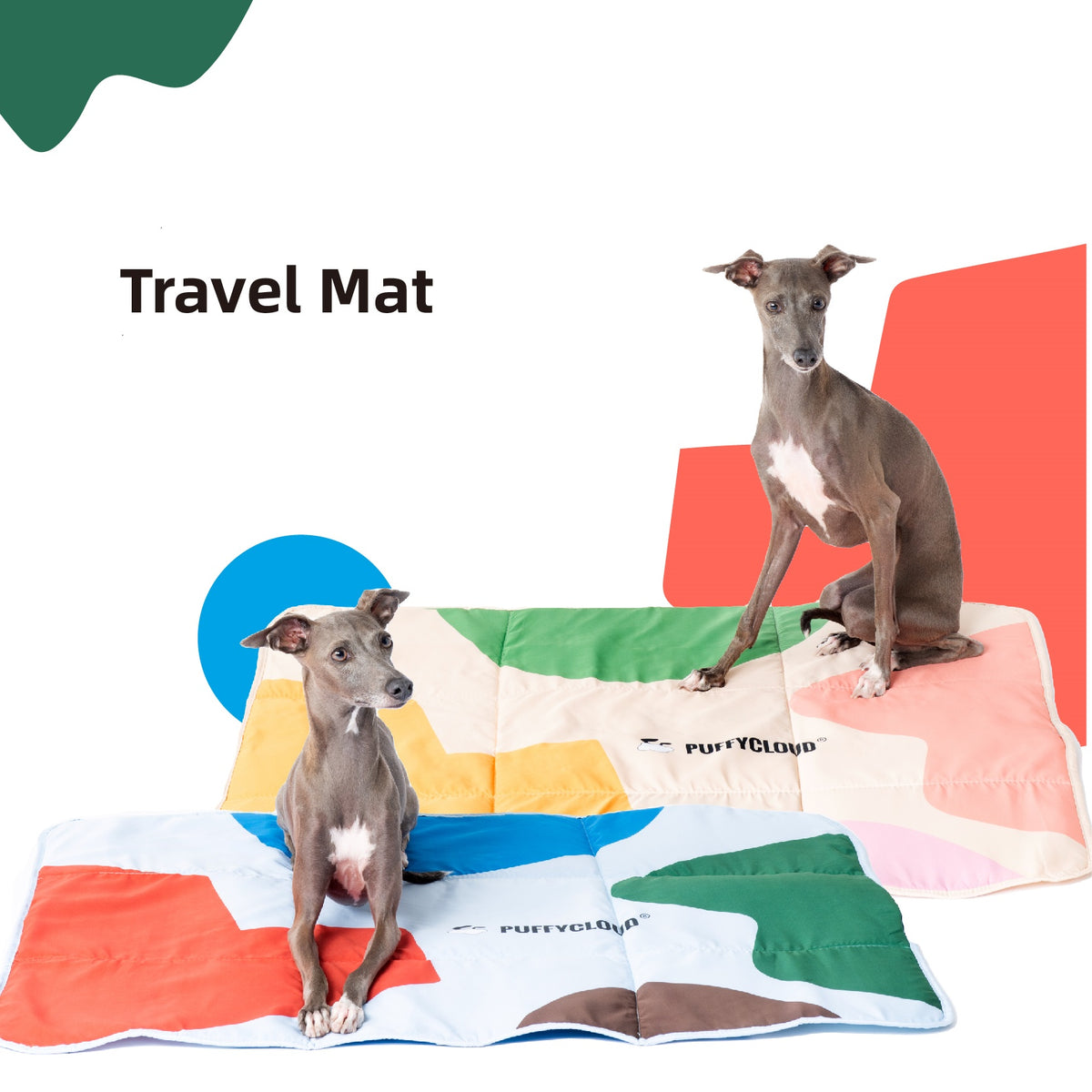 Blue roll-up waterproof dog travel mat, view 2