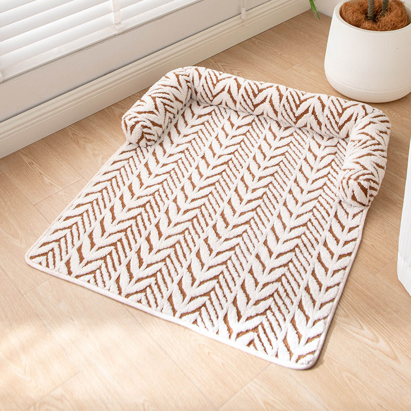 Fluffy calming dog couch mat with bolster, view 3