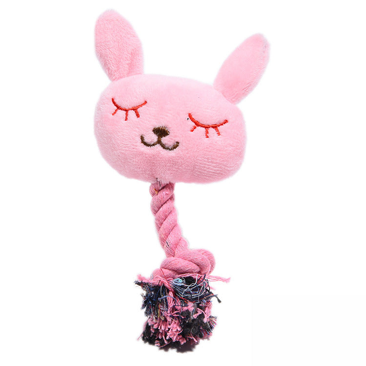 Squeaky plush pink bunny and green frog puppy toys, view 5