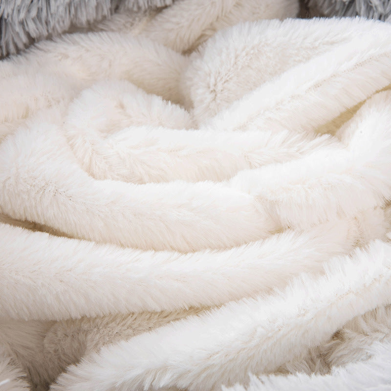 Two-tone plush semi-enclosed cat nest bed, view 8
