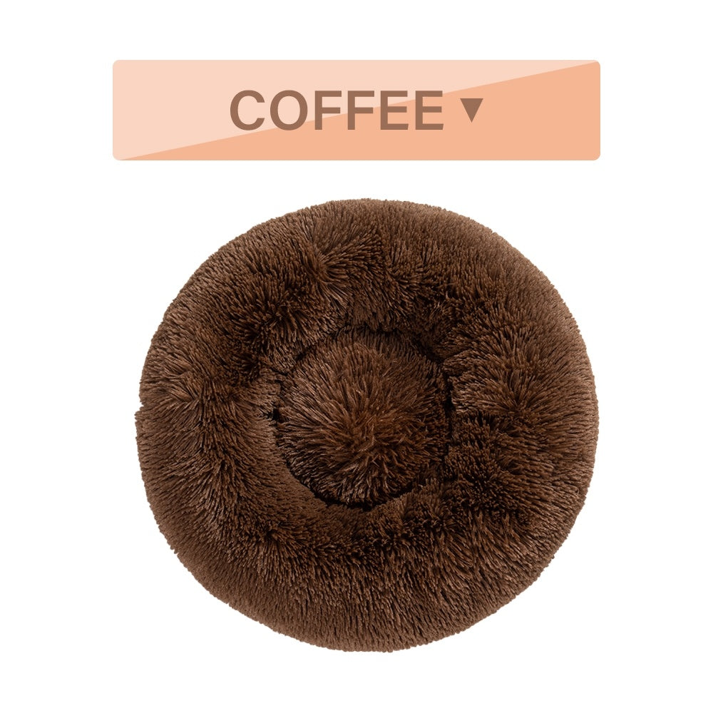 Fluffy long plush calming donut dog bed, view 11