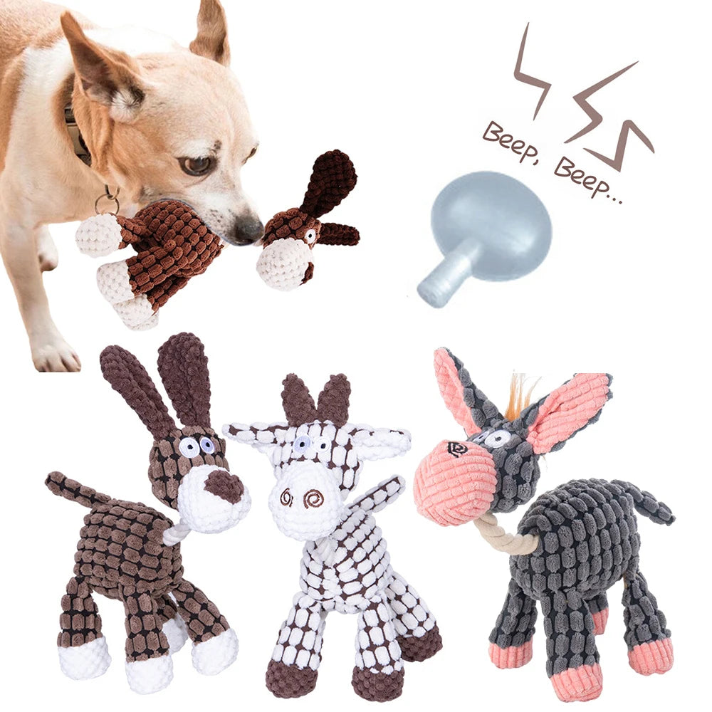 Squeaky corduroy plush animal dog toy, view 2