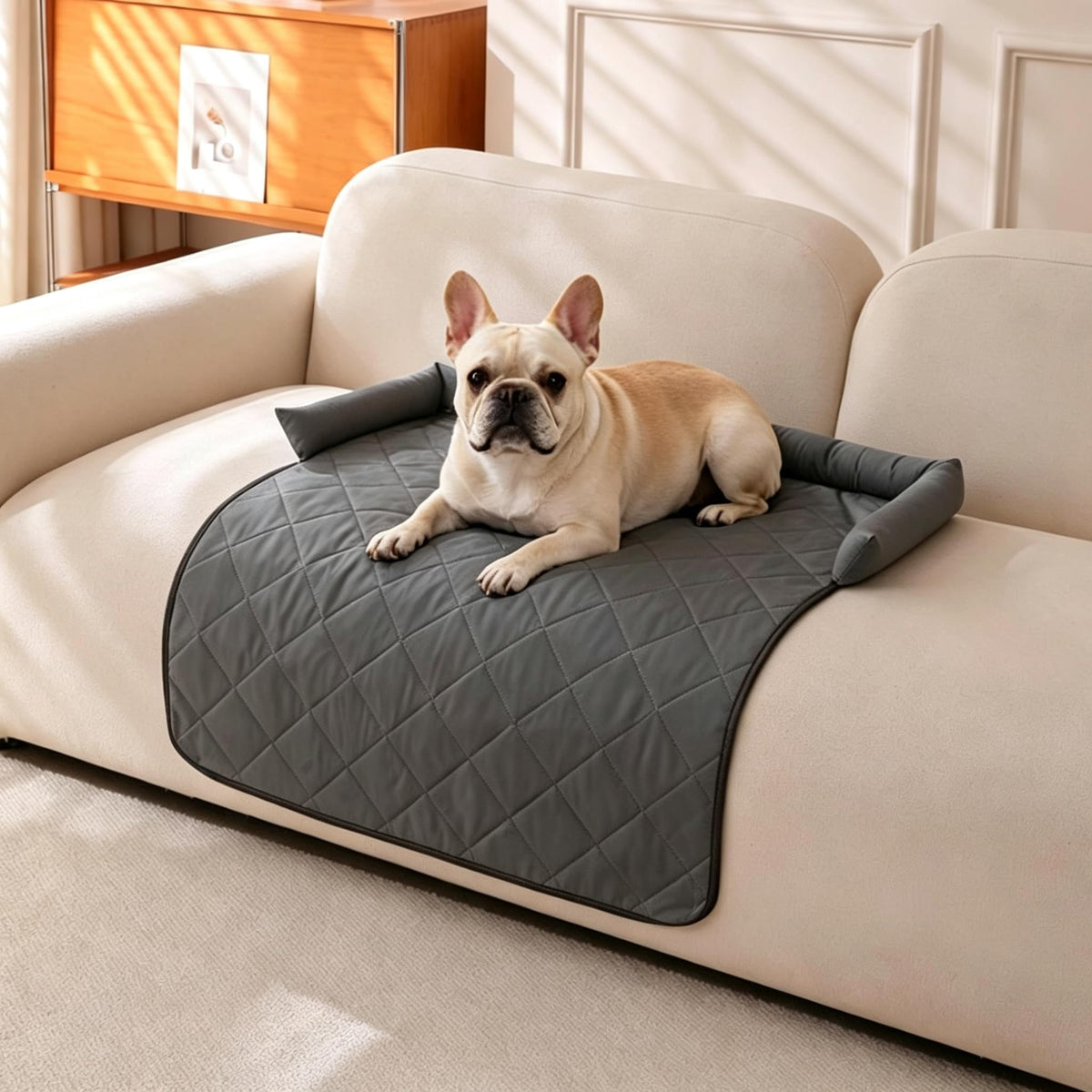 Waterproof cooling dog couch bed with bolster, view 2
