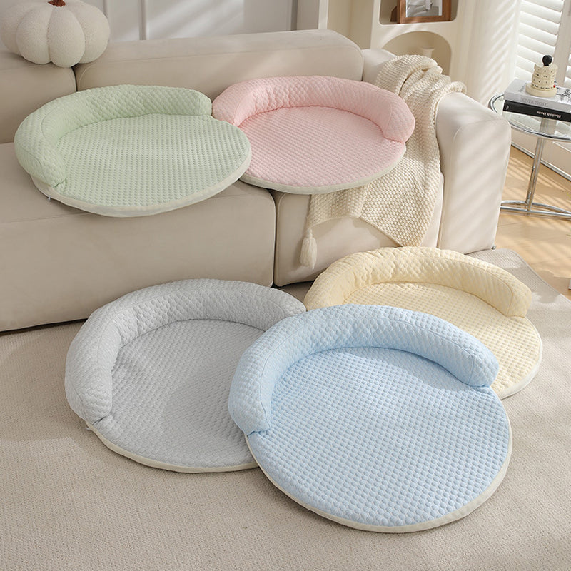 Gray breathable cooling dog bed with bolster edge, view 3