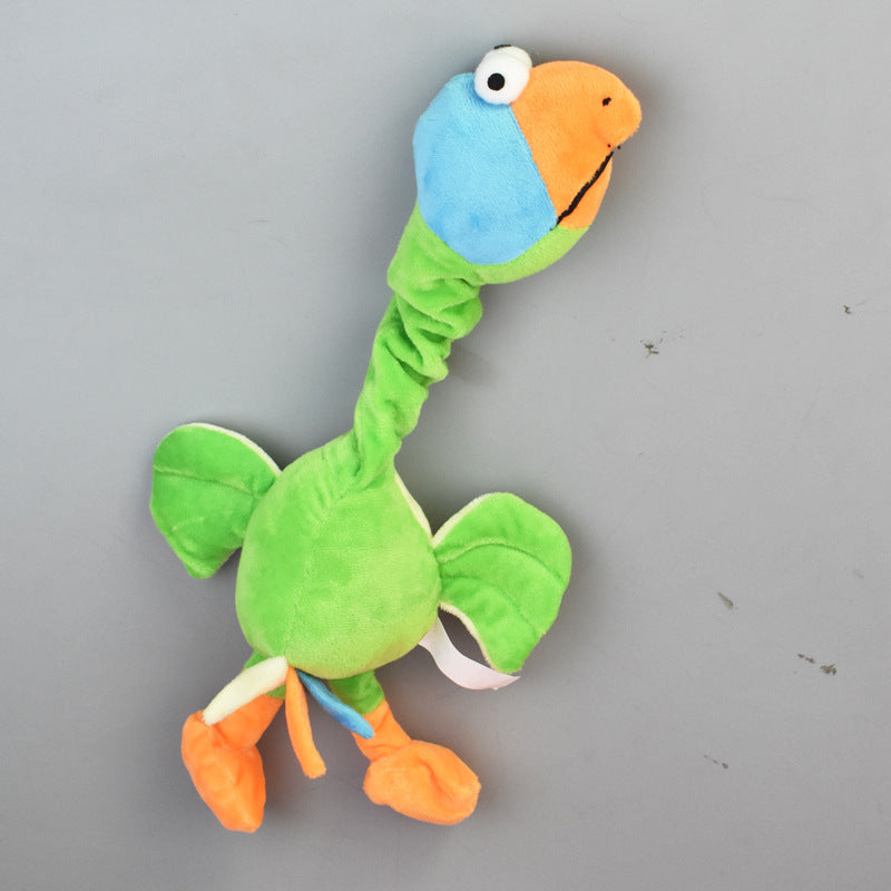 Long floppy squeaky plush chicken dog toy, view 3