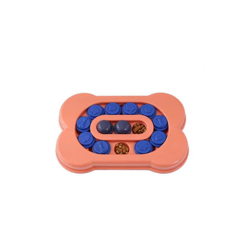 Bone-shaped dog puzzle toy with slider treat compartments, view 3
