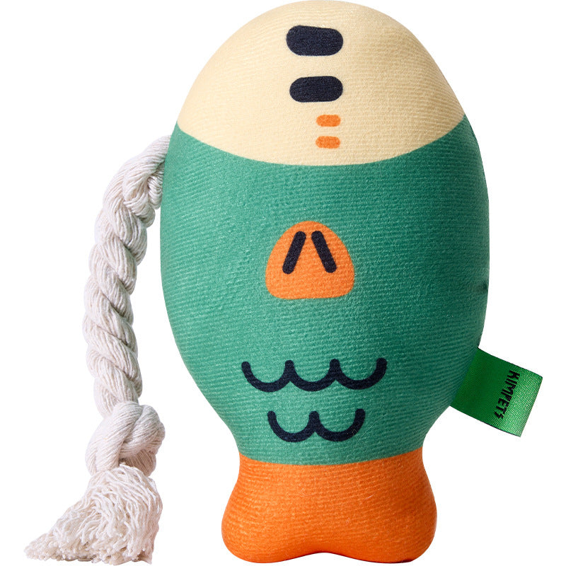 Round squeaky plush puffer fish dog toy, view 2