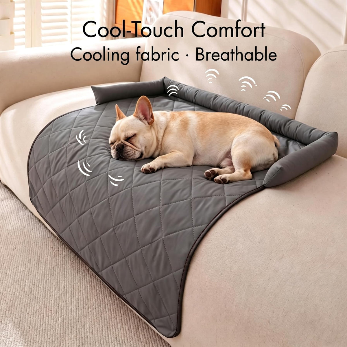 Waterproof cooling dog couch bed with bolster, view 11