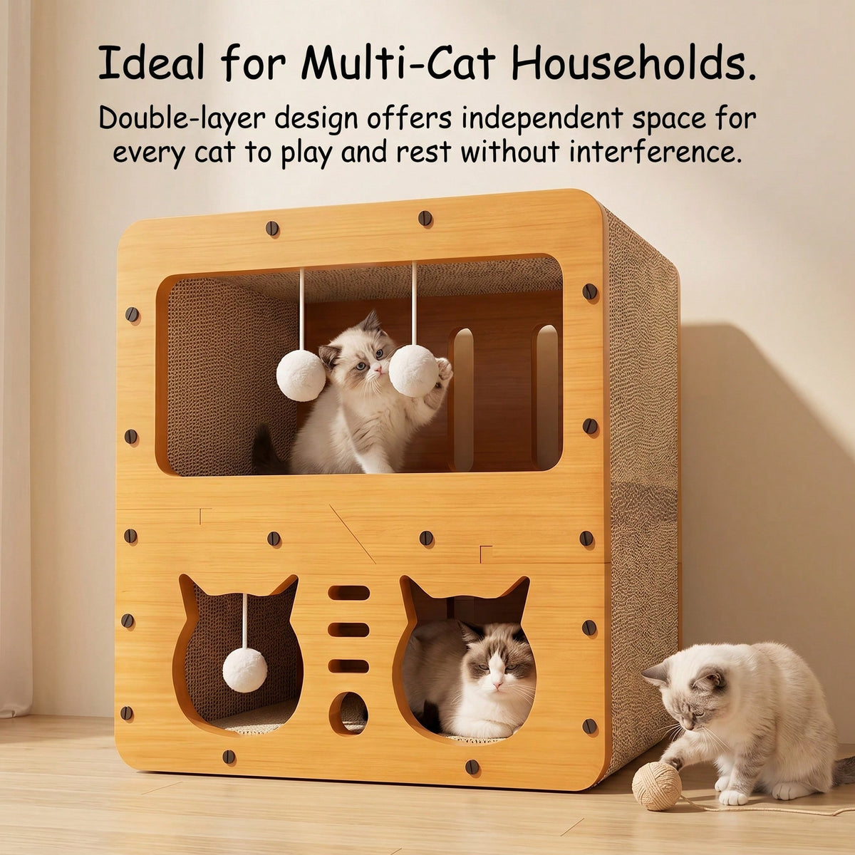 Two-tier cardboard cat house with scratching lounge, view 7