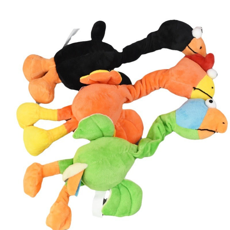 Long floppy squeaky plush chicken dog toy, view 6
