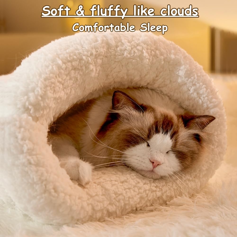 Semi-enclosed velvet plush cat sleeping bag, view 8