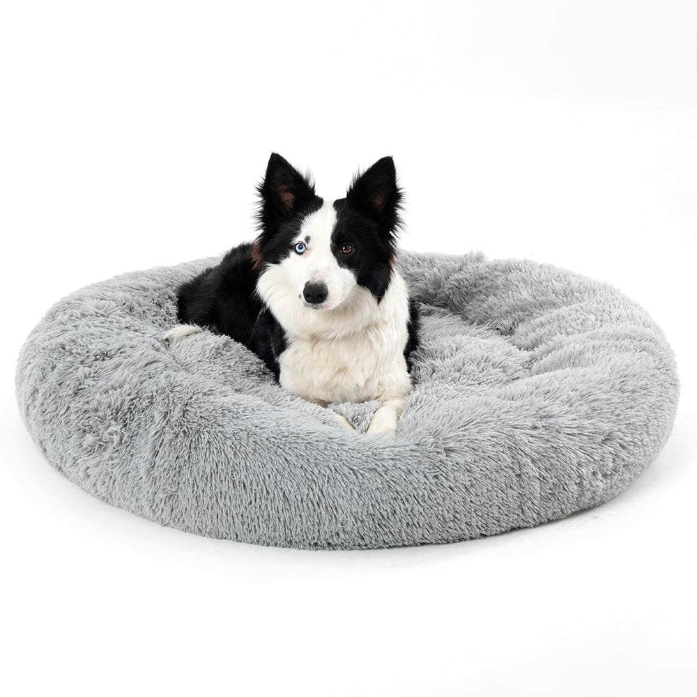 Fluffy long plush calming donut dog bed, view 4