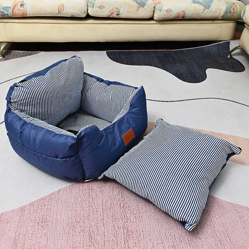 Soft navy dog car seat bed with raised sides, view 3