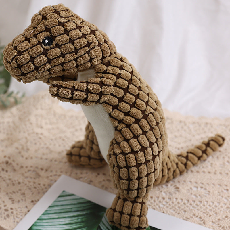 Squeaky corduroy plush dinosaur dog toy, view 3