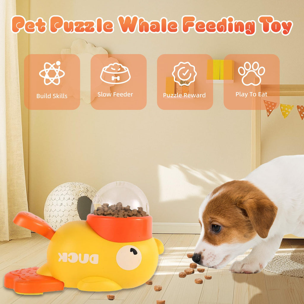 Yellow duck treat dispenser dog puzzle toy, view 3