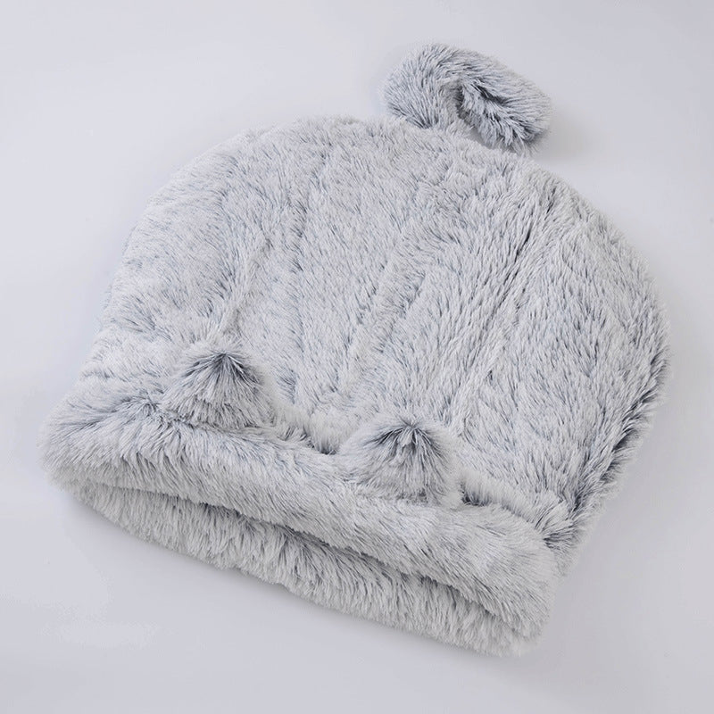 Two-tone plush semi-enclosed cat nest bed, view 5