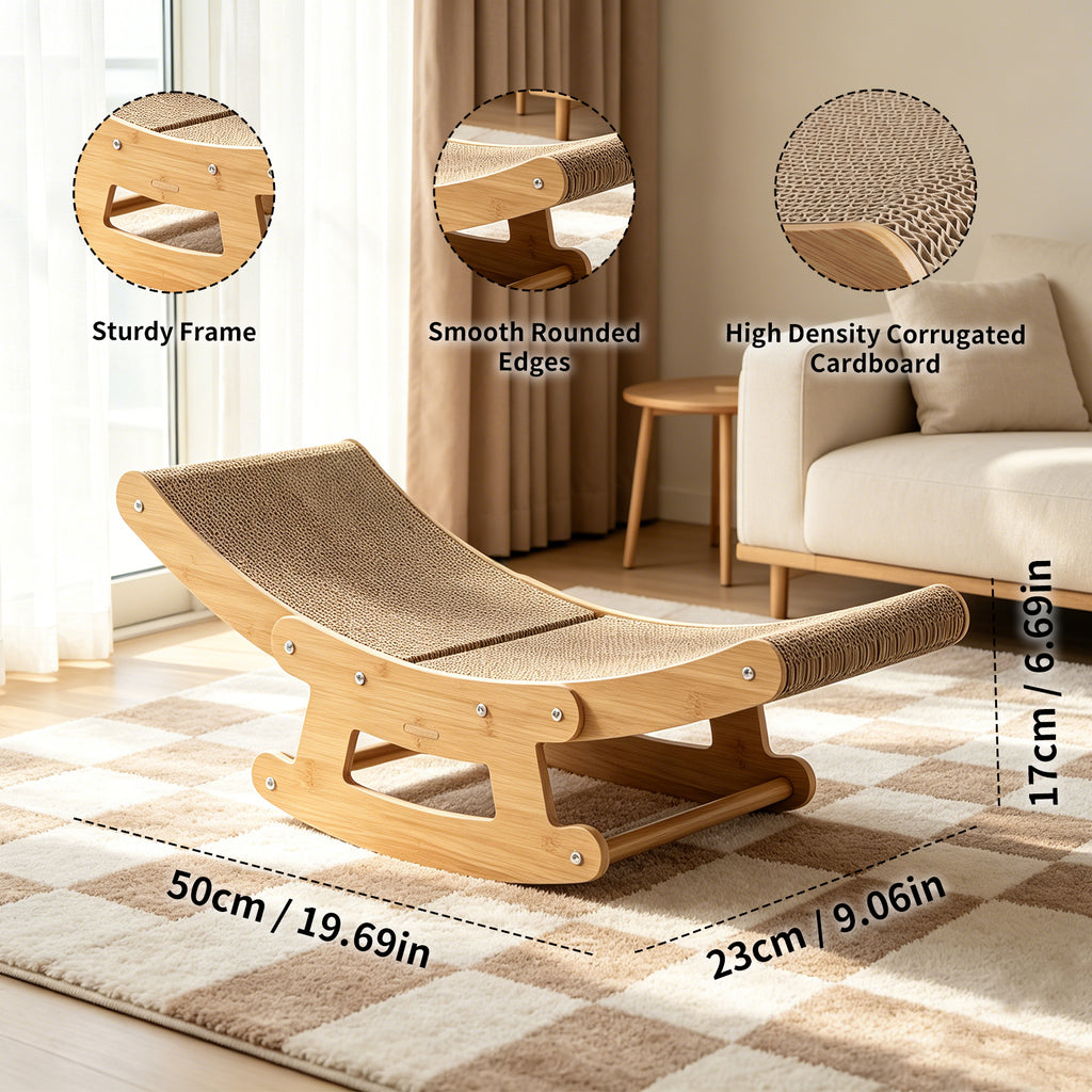 Rocking cardboard cat scratcher lounge with wooden frame, view 4